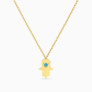 Hamsa Colored Stones Necklace in 18K Gold - 21046140955
