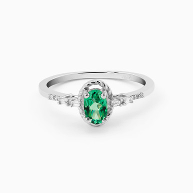Oval Diamond & Green Stones Ring in 18K Gold - ERG00046EM