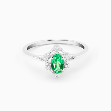 Oval Diamond & Green Stones Ring in 18K Gold - ERG00049EM