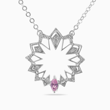 Flower Diamond & Purple Stone Necklace in 18K Gold - LNE00064