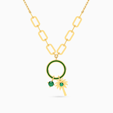 Circle Green Stones Necklace in 18K Gold - 111404120355