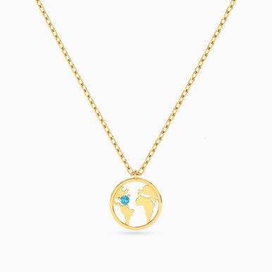 World Map Colored Stones Necklace in 18K Gold - 21046140951