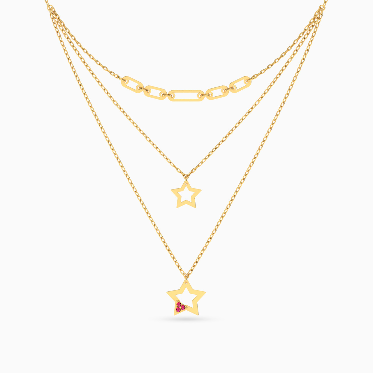 18K Gold Colored Stones Layered Necklace