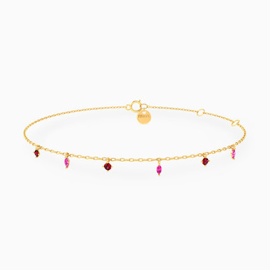 Multishaped Rose Stone Chain Anklet in 18K Gold - 21050110014