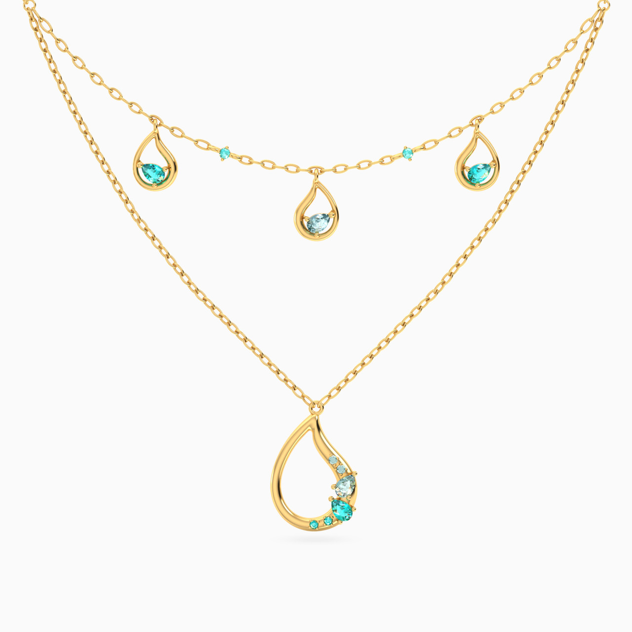 18K Gold Colored Stones Layered Necklace