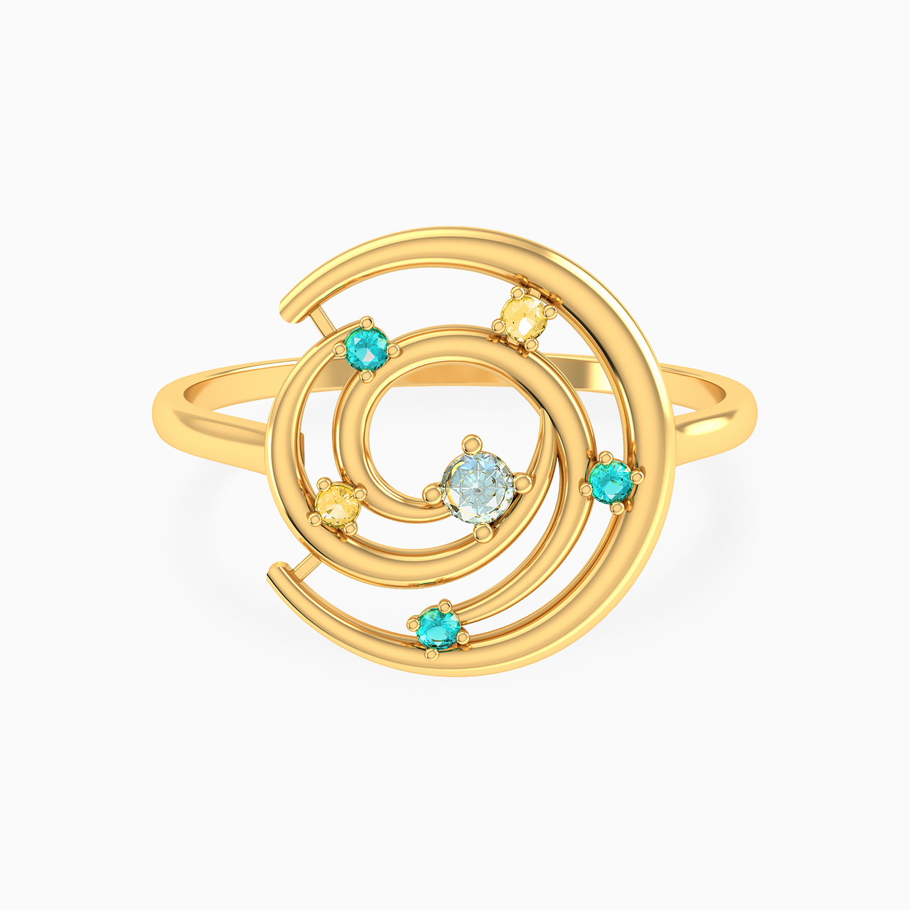 18K Gold Colored Stones Statement Ring