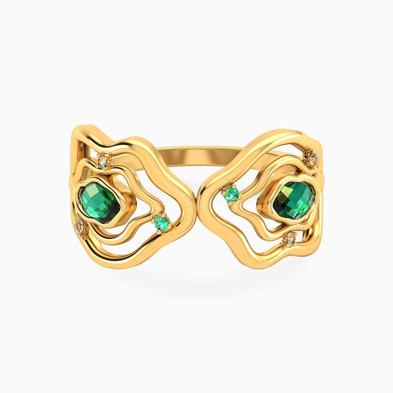 18K Gold Colored Stones Statement Ring