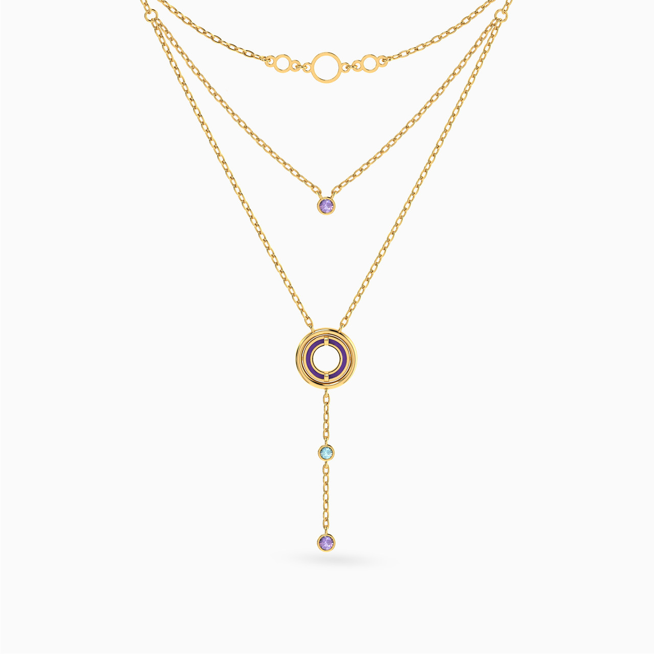 18K Gold Colored Stones Layered Necklace