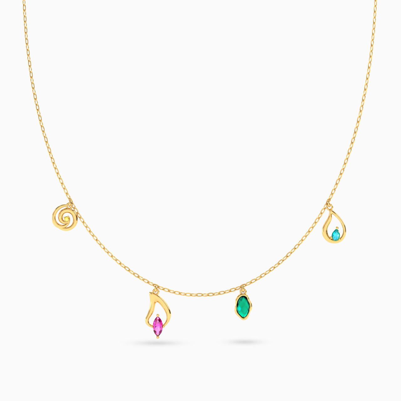 18K Gold Colored Stones Chain Necklace