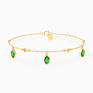 Oval Green Stones Chain Anklet in 18K Gold - 21050110013