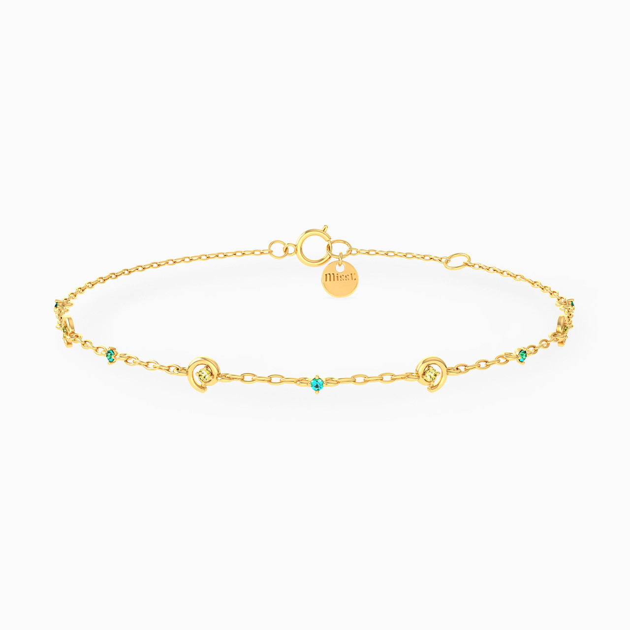 18K Gold Colored Stones Chain Bracelet