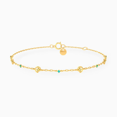 Circle Green Stones Chain Bracelet in 18K Gold - 21047110259