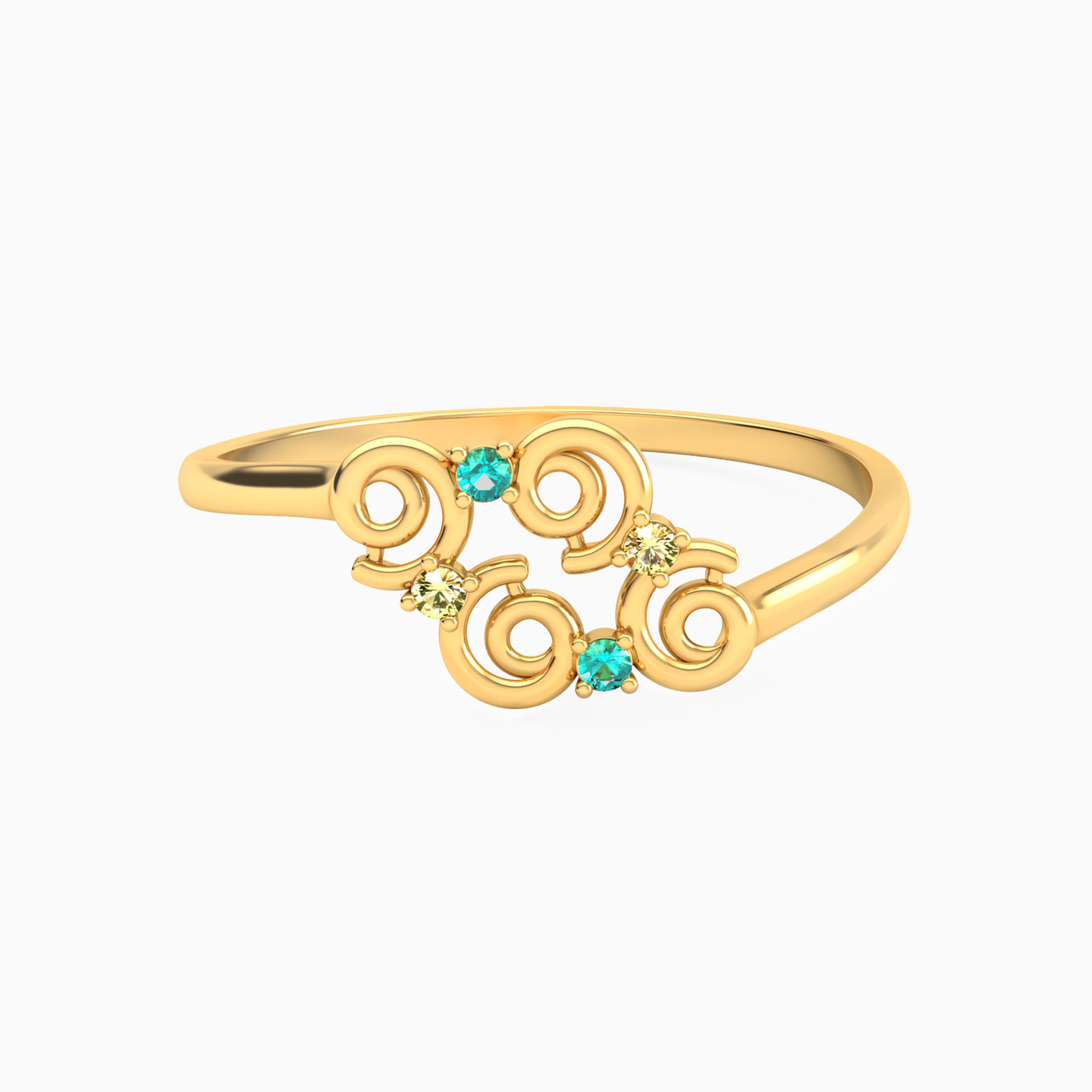 18K Gold Colored Stones Statement Ring