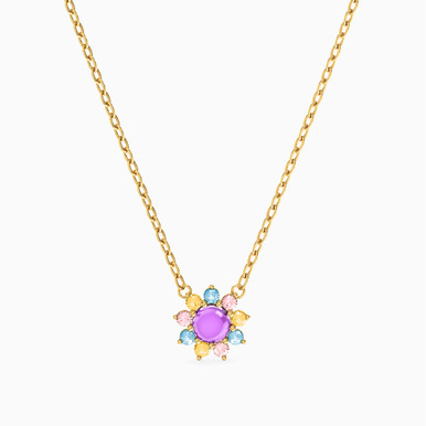 Flower Colored Stones Necklace in 18K Gold - 111404180359