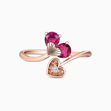 Hearts Diamond & Colored Stones Bypass Open Ring in 18K Gold - RG86888 Hearts Diamond & Colored Stones Bypass Open Ring in 18K Gold - RG86888