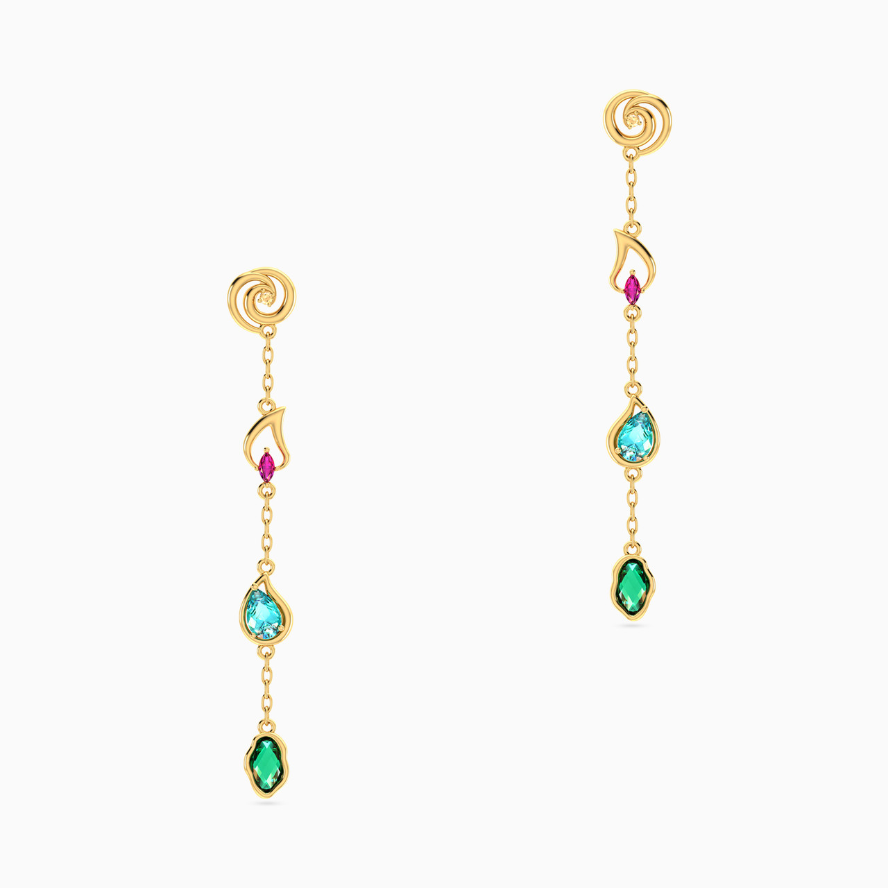 18K Gold Colored Stones Drop Earrings