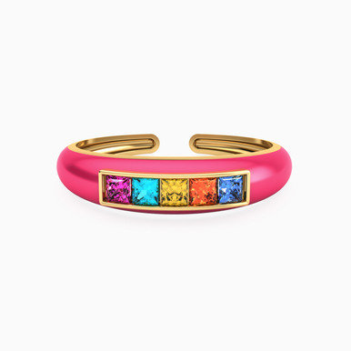 Square Colored Stones & Enamel Coated Statement Ring in 18K Gold - 111113180010