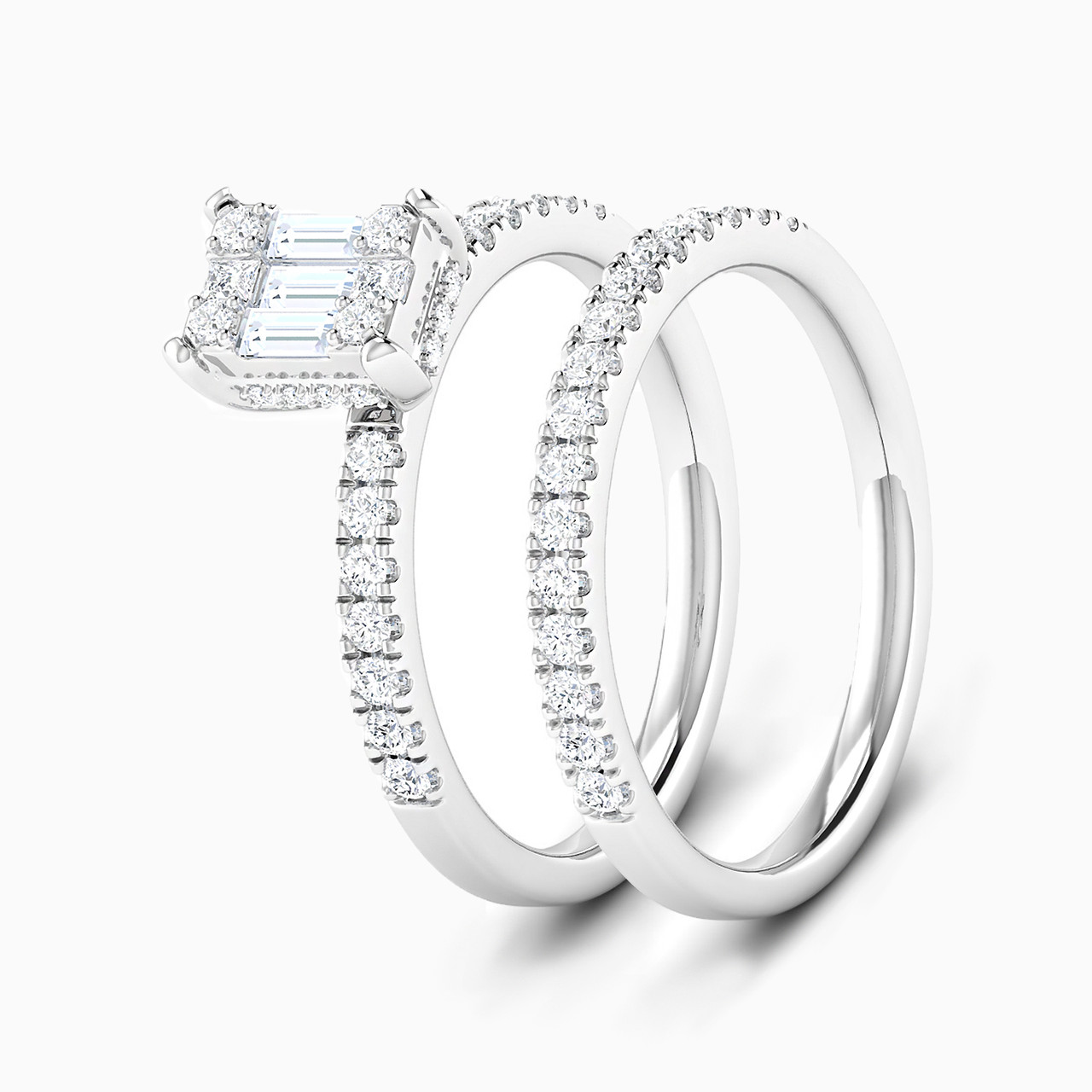 18K Gold Diamond Twin Rings