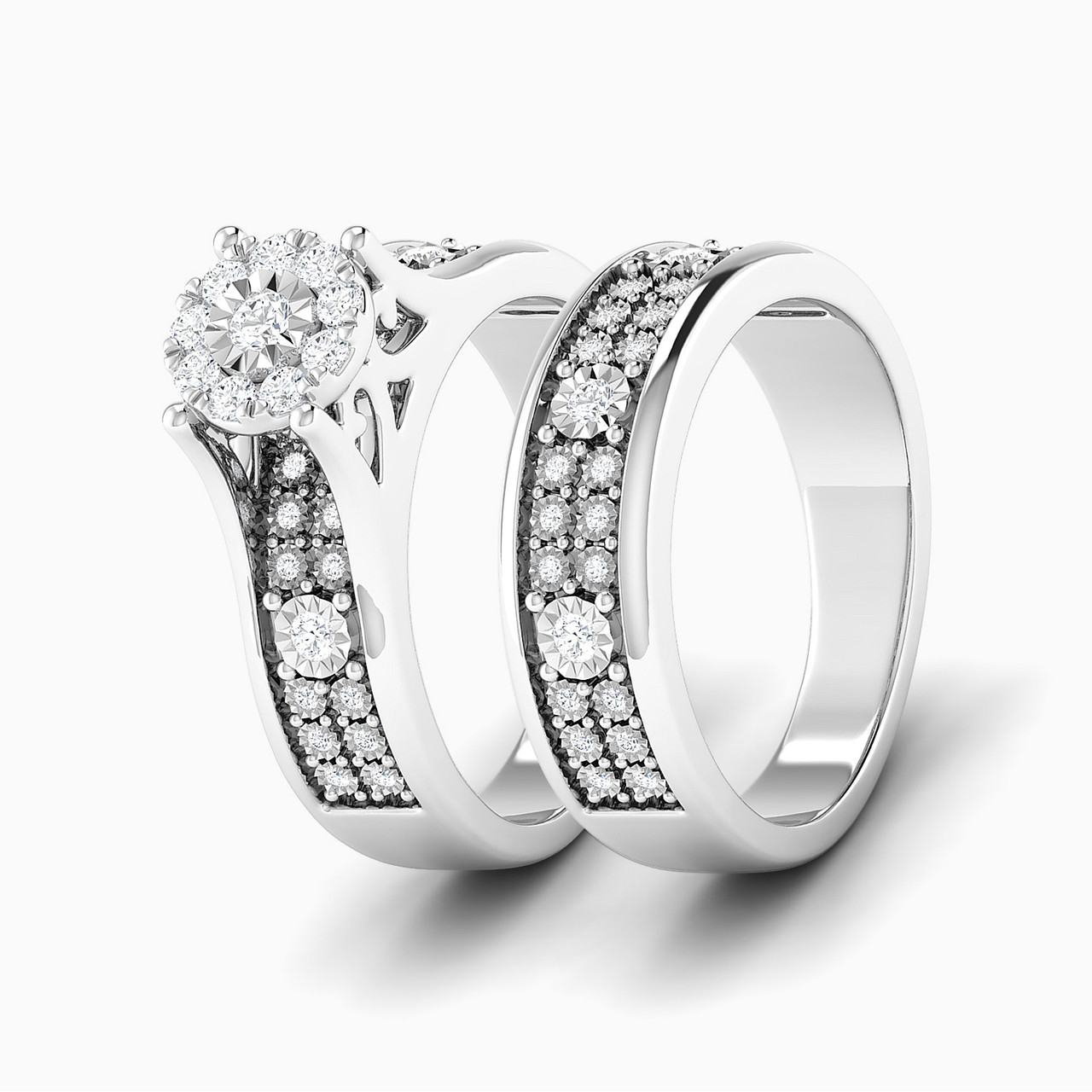 18K Gold Diamond Twin Rings