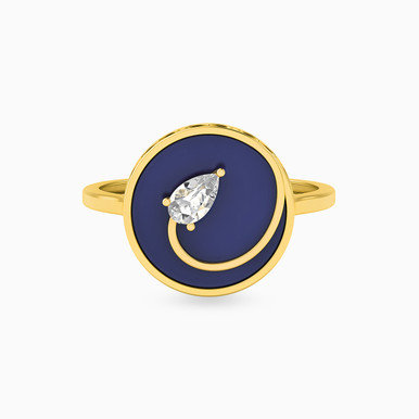 Circle Blue Stone Statement Ring in 18K Gold - 111105140060