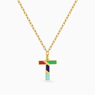 Letter T Enamel Coated Necklace in 18K Gold - 21046111061