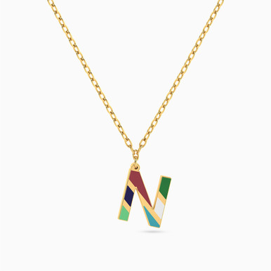 Letter N Enamel Coated Necklace in 18K Gold - 21046111060