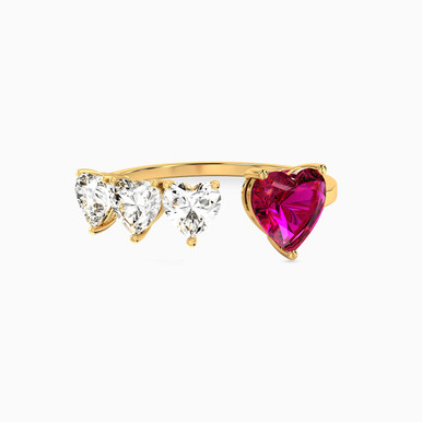 Heart Rose Stone Open Ring in 18K Gold - 111104180315