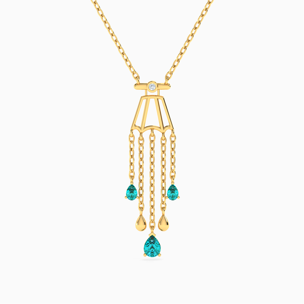 18K Gold Colored Stones Pendant Necklace