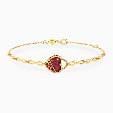 Heart Red Stone Chain Bracelet in 18K Gold - 111304130380