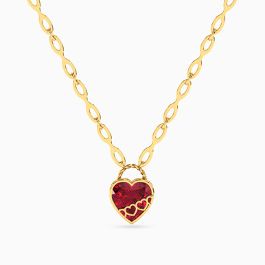 Heart Red Stone Necklace in 18K Gold - 111404130380