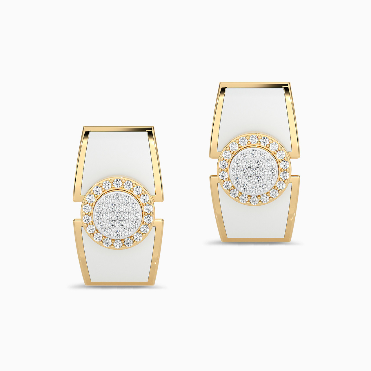 18K Gold Diamond & Enamel Coated Stud Earrings