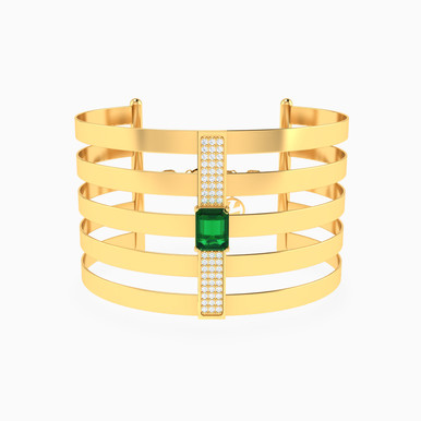 Square Green Stones Cuff Bracelet in 18K Gold - 21011110723