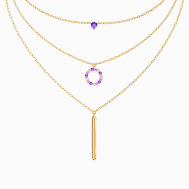 Circle Purple Stone Layered Necklace in 18K Gold - 21046110794