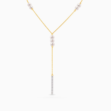 Round Diamond & Pearl Necklace in 18K Gold - LNE00104