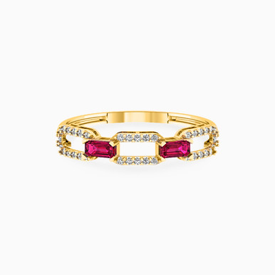 Baguette Diamonds & Rose Stone Statement Ring in 18K Gold - 111104130033 Baguette Diamonds & Rose Stone Statement Ring in 18K Gold - 111104130033