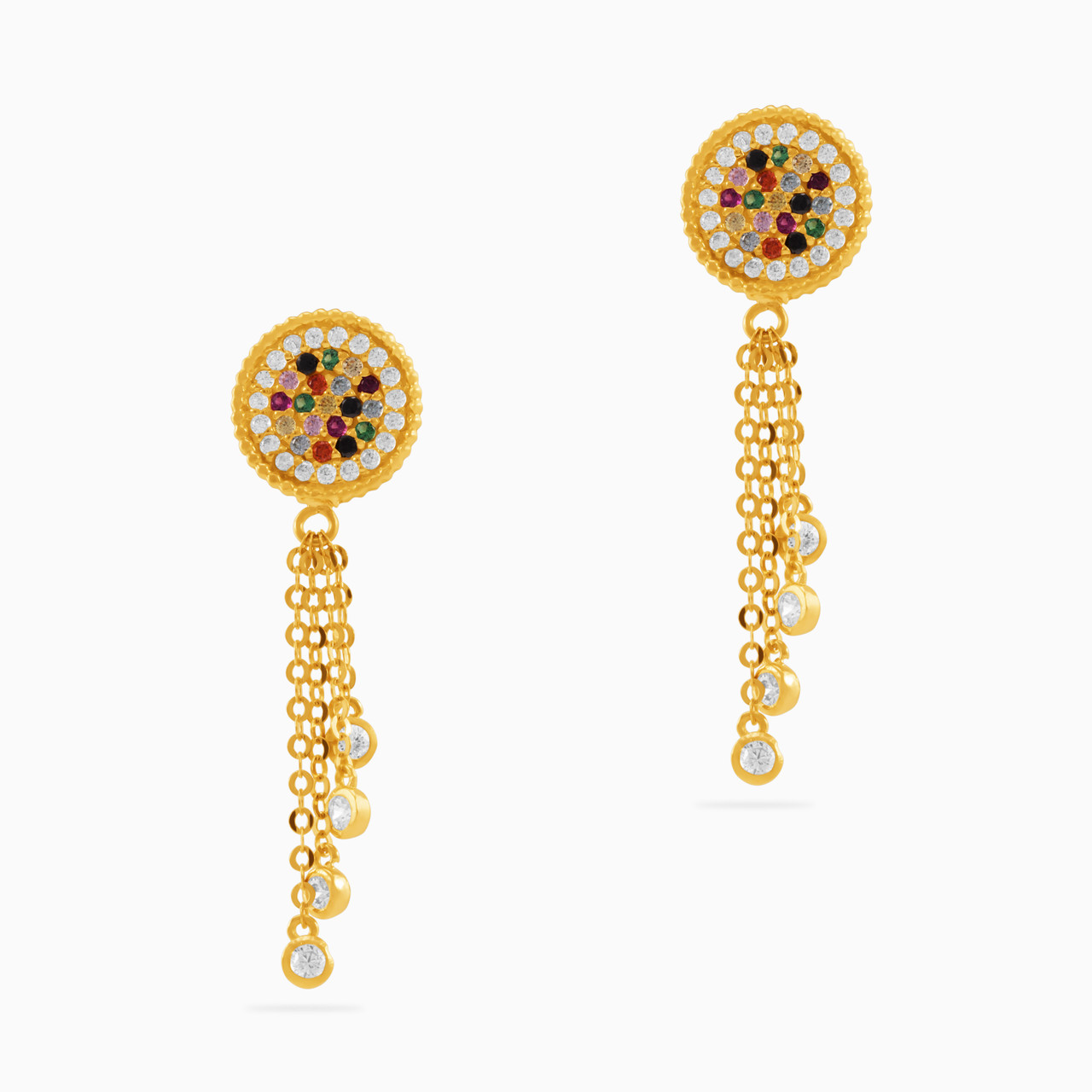 18K Gold Colored Stones Drop Earrings