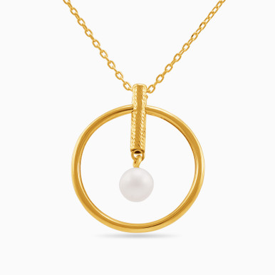 Circle Pearl Necklace in 18K Gold - LNE00114