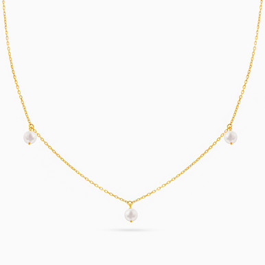 Round Pearl Chain Necklace in 18K Gold - LNE00116