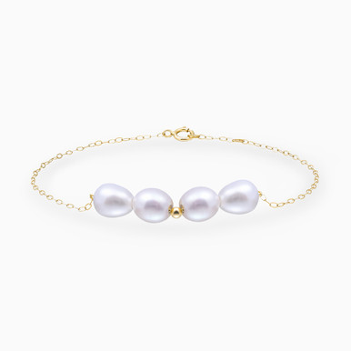 Round Pearl Chain Bracelet in 18K Gold - LBR00025 Round Pearl Chain Bracelet in 18K Gold - LBR00025
