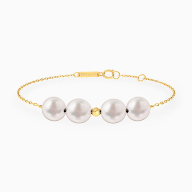 Round Pearl Chain Bracelet in 18K Gold - LBR00025
