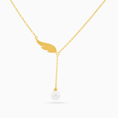 Wing Pearl Necklace in 18K Gold - LNE00107
