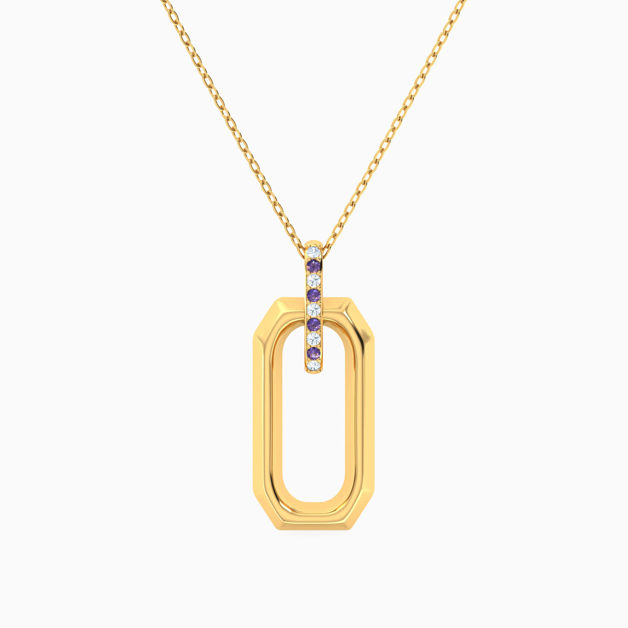 18K Gold Colored Stones Pendant Necklace