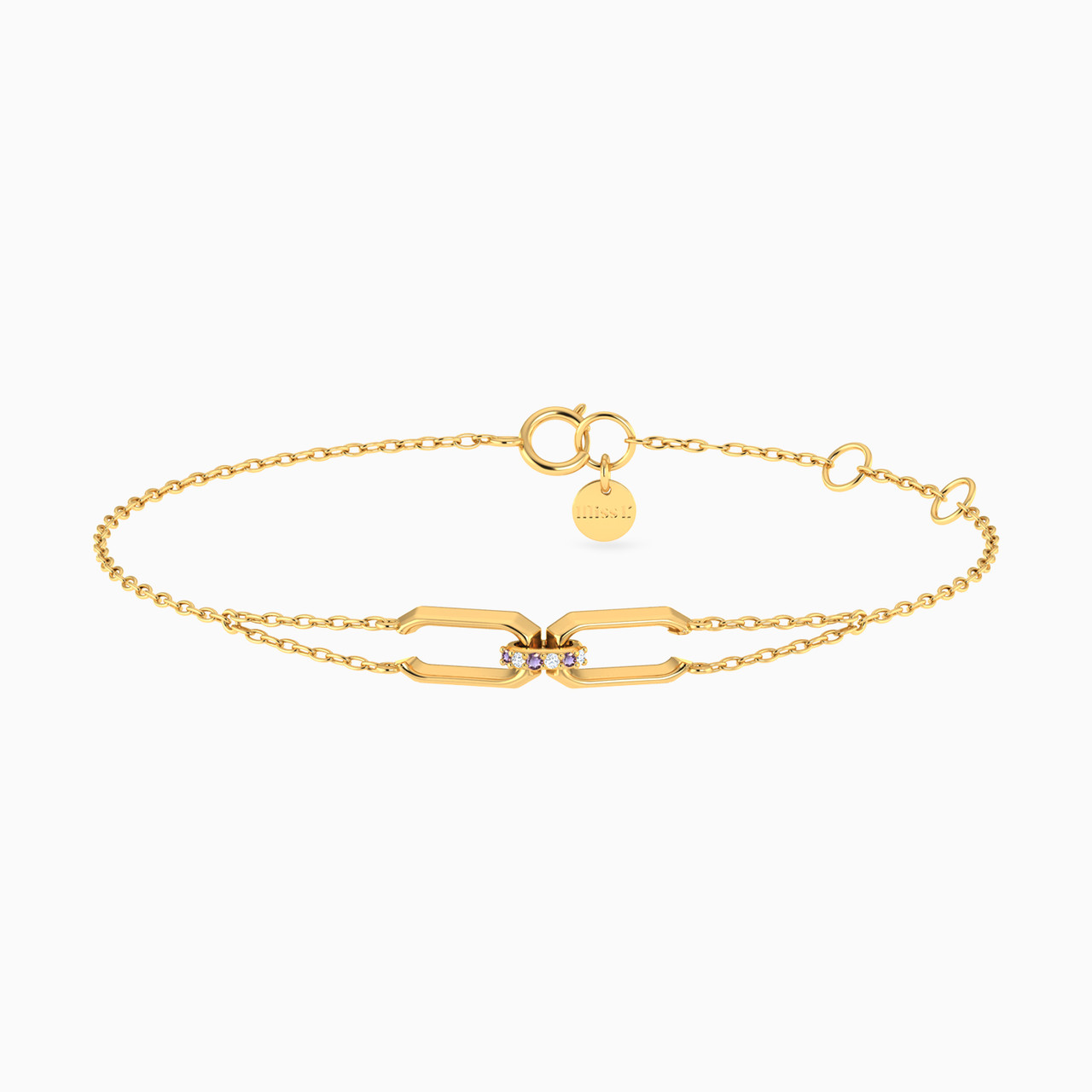 Rectangle Shaped Colored Stones Chain Bracelet in 18K Gold
