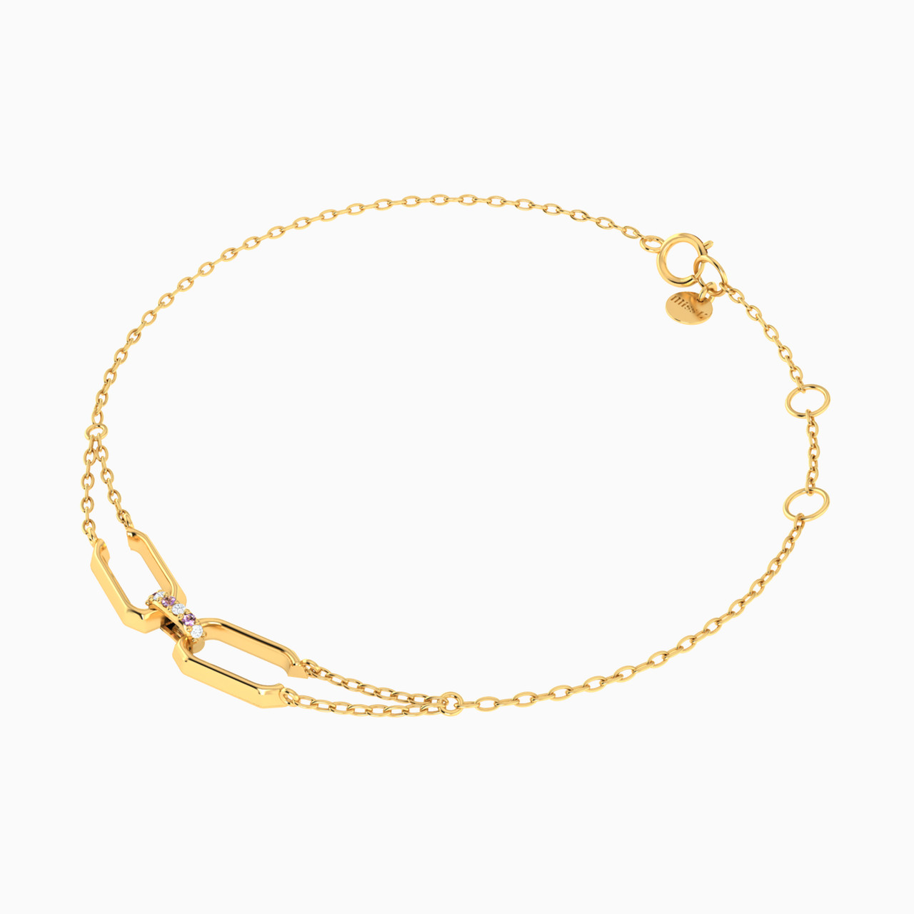 Rectangle Shaped Colored Stones Chain Bracelet in 18K Gold