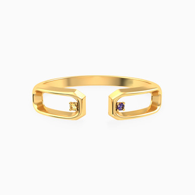 Rectangle Shaped Colored Stones Open Ring in 18K Gold - 21048110697