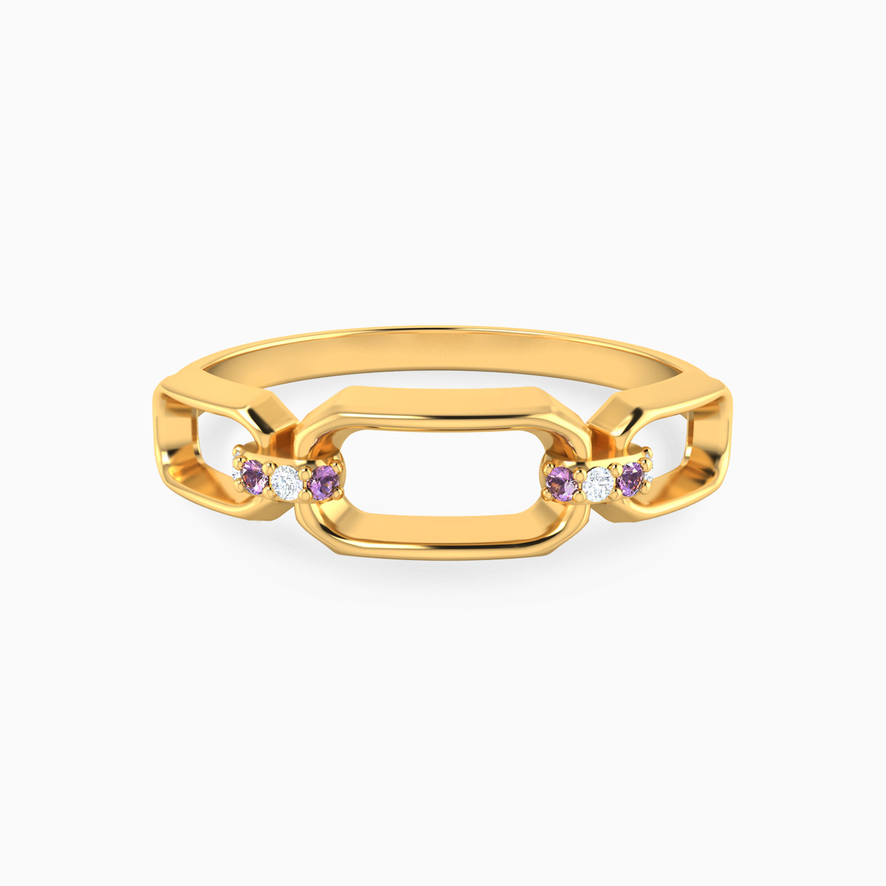 Rectangle Shaped Colored Stones Statement Ring in 18K Gold