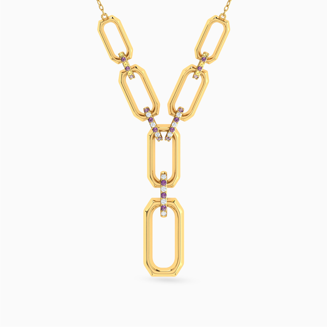 18K Gold Colored Stones Pendant Necklace