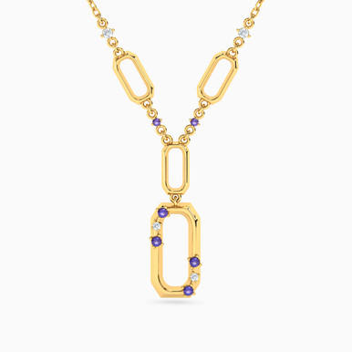 Rectangle Colored Stones Necklace in 18K Gold - 21046111077