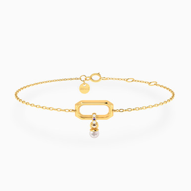Rectangle Shaped Pearls & Colored Stones Chain Bracelet in 18K Gold - 21047110289 Rectangle Shaped Pearls & Colored Stones Chain Bracelet in 18K Gold - 21047110289