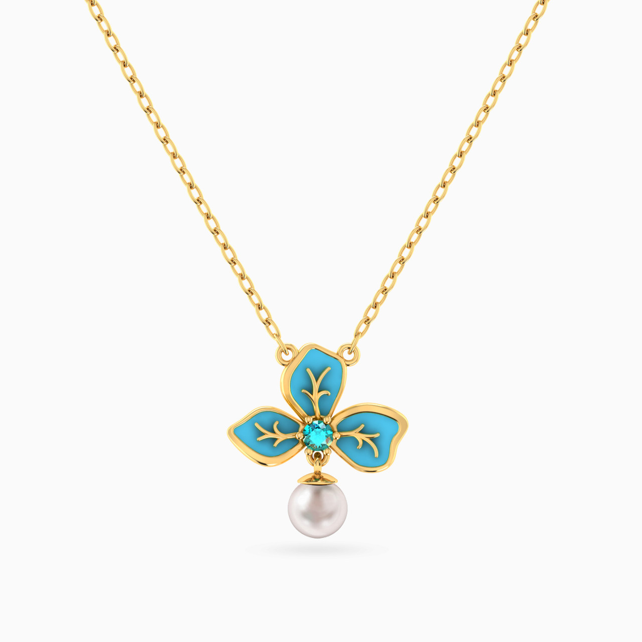 Flower Shaped Colored Stones Pendant with 18K Gold Chain